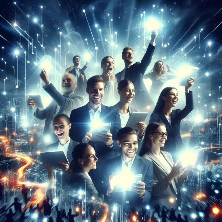 Hakkımızda 2 joyful people using glowing tablets fantastical setting productive happy work environment 1 scaled kopya Hakkımızda
