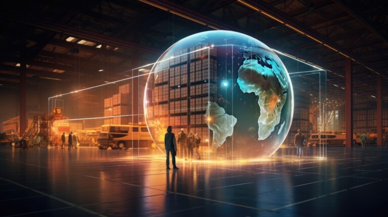 2025 Yatırım Trendleri – Öne Çıkan Sektörler ve Yatırımcılar İçin Fırsatlar 1 abstract digital hologram logistics delivery transportation include globe network set against blurry background warehouse double exposure captivating effect 2025 Yatırım Trendleri – Öne Çıkan Sektörler ve Yatırımcılar İçin Fırsatlar