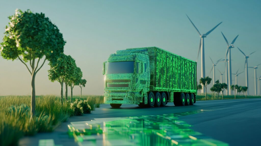 image show glowing outline truck with digital wings symbolizing speedtransportation concept 5 Başlıkta Sürdürülebilir Altyapı Projeleri: Mega Projelerde Çevresel Dönüşüm