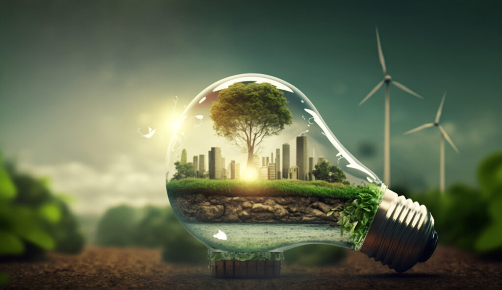 light bulb city green ecology alternative energy generative ai 5 Adımda Sürdürülebilir Yatırımların Geleceği Nasıl Şekillendiriyor?