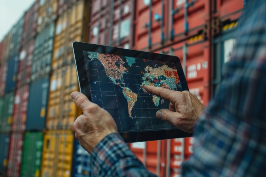 man is holding tablet with map world it Akıllı Lojistik Çözümleri ile Maliyet Avantajı