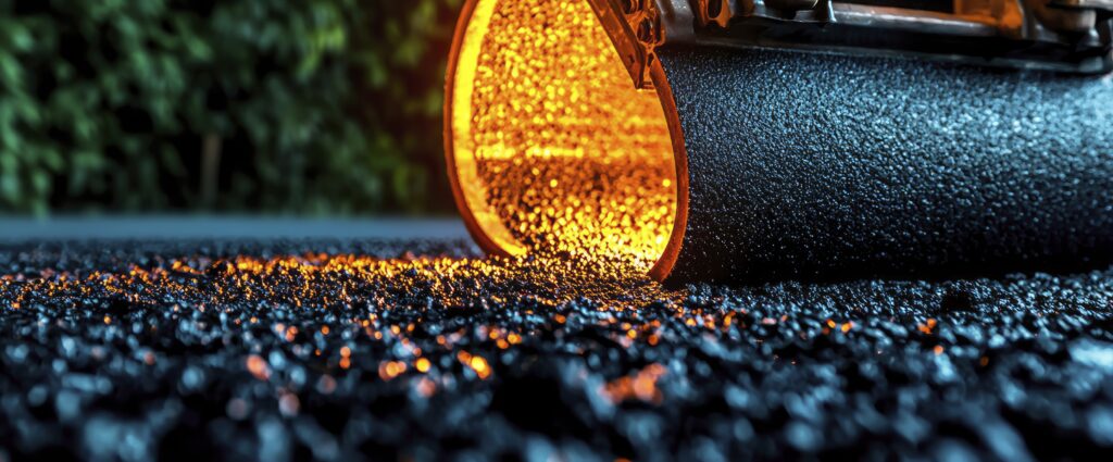 hot asphalt laying road construction closeup asphalt roller Asfalt Yollar Neden Bozulur? Dayanıklı Yol Yapımının 7 Sırrı