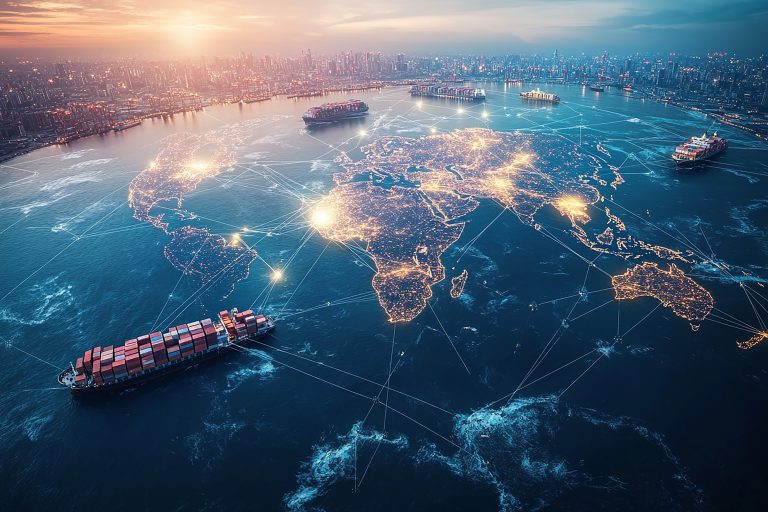 Uluslararası Ticarette En Büyük 5 Risk 1 global shipping network with cargo ships trade routes connecting continents around world Uluslararası Ticarette En Büyük 5 Risk